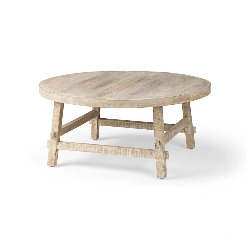 Blonde Round Coffee Table, Rustic Style, Seats 1–4 – 36
