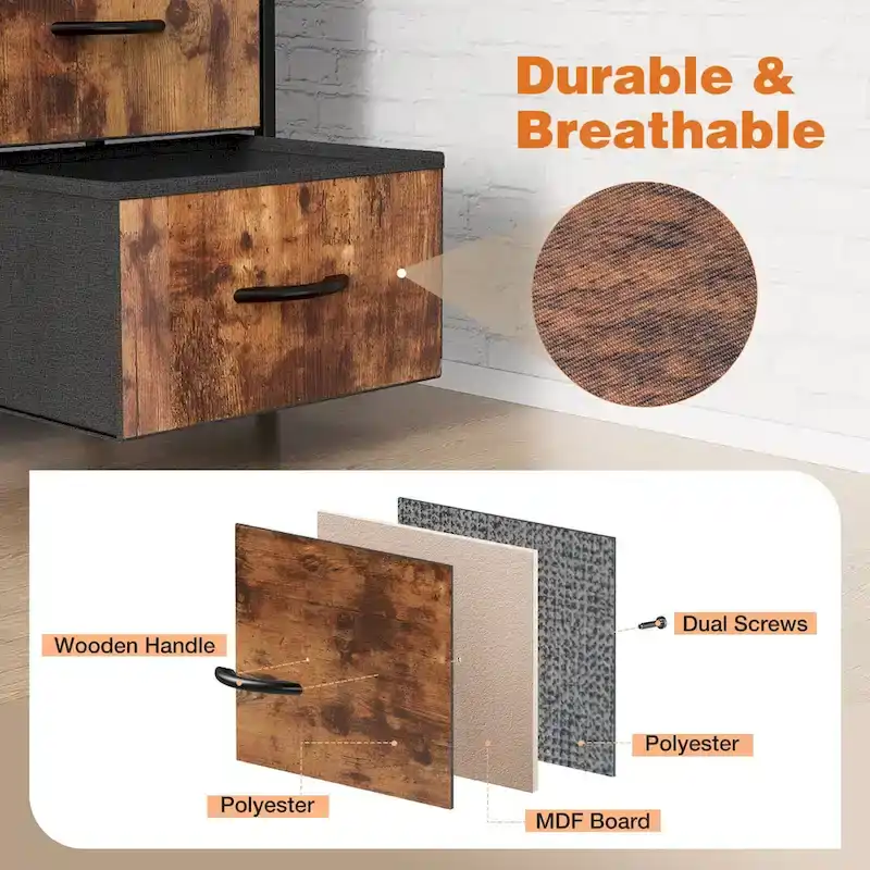 Tall Dresser with 8 Drawers, Fabric Chest of Drawers with Wood Top and Steel Frame