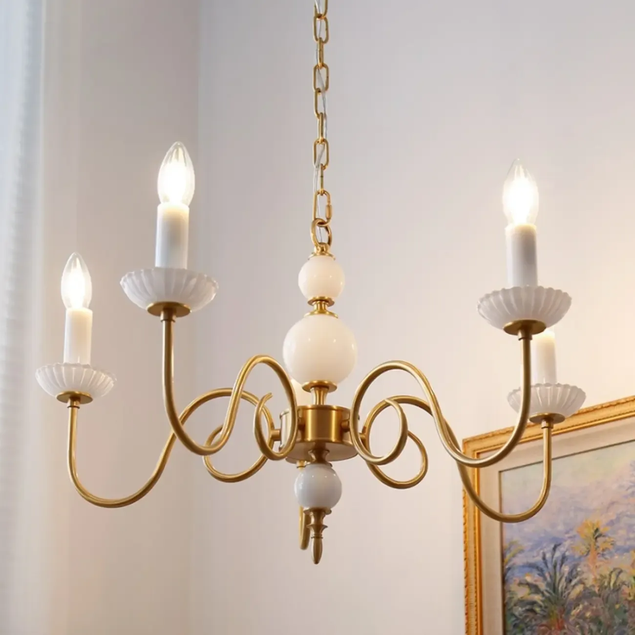 Vintage Gold Metal Candelabra Chandelier for Residential Use