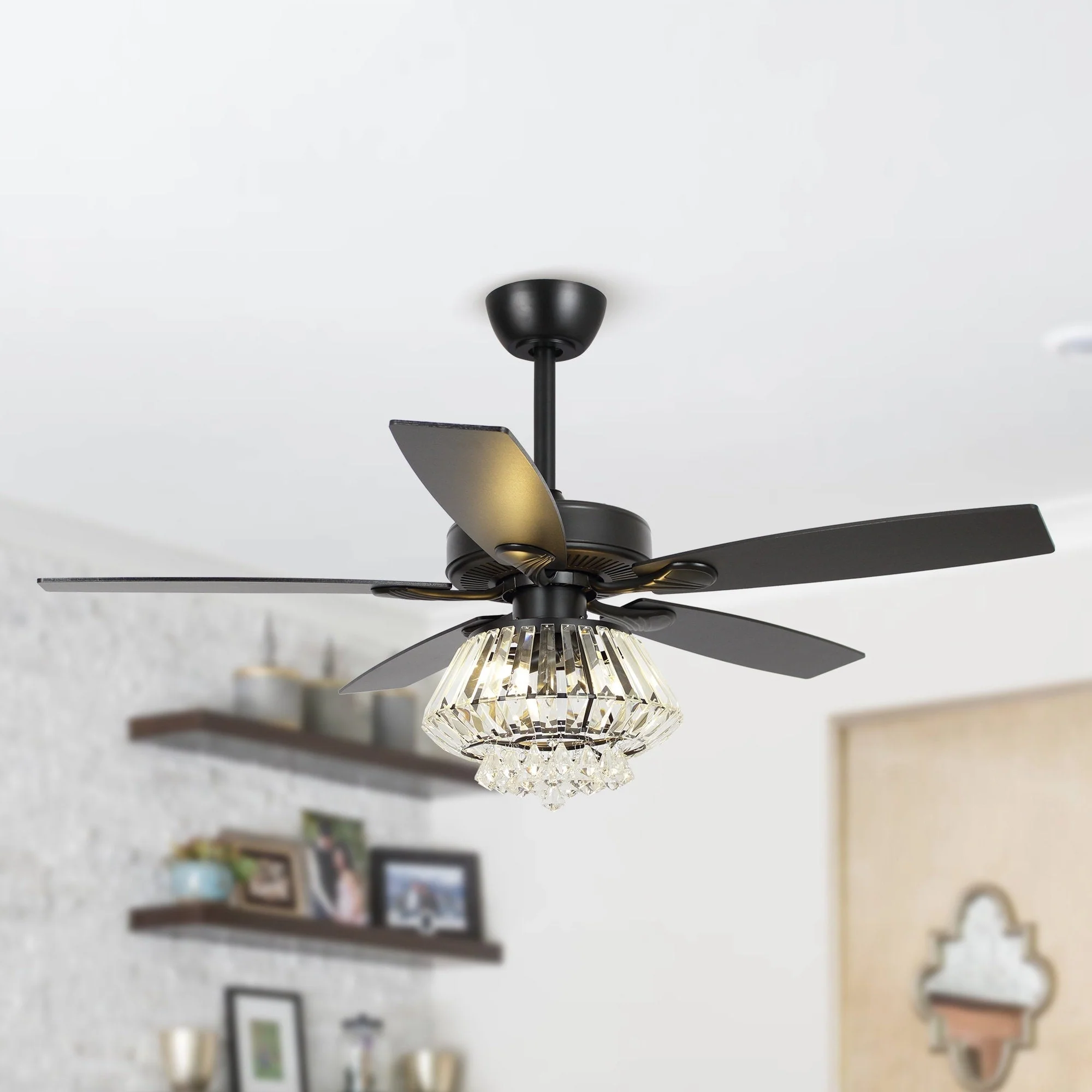 Modern Chrome 52-inch Crystal Chandelier Ceiling Fan with Remote
