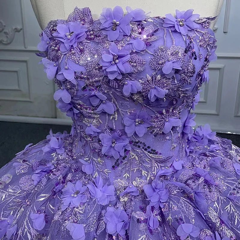 Quinceanera Dress Party Princess Pearls Strapless Evening Gown Appliques