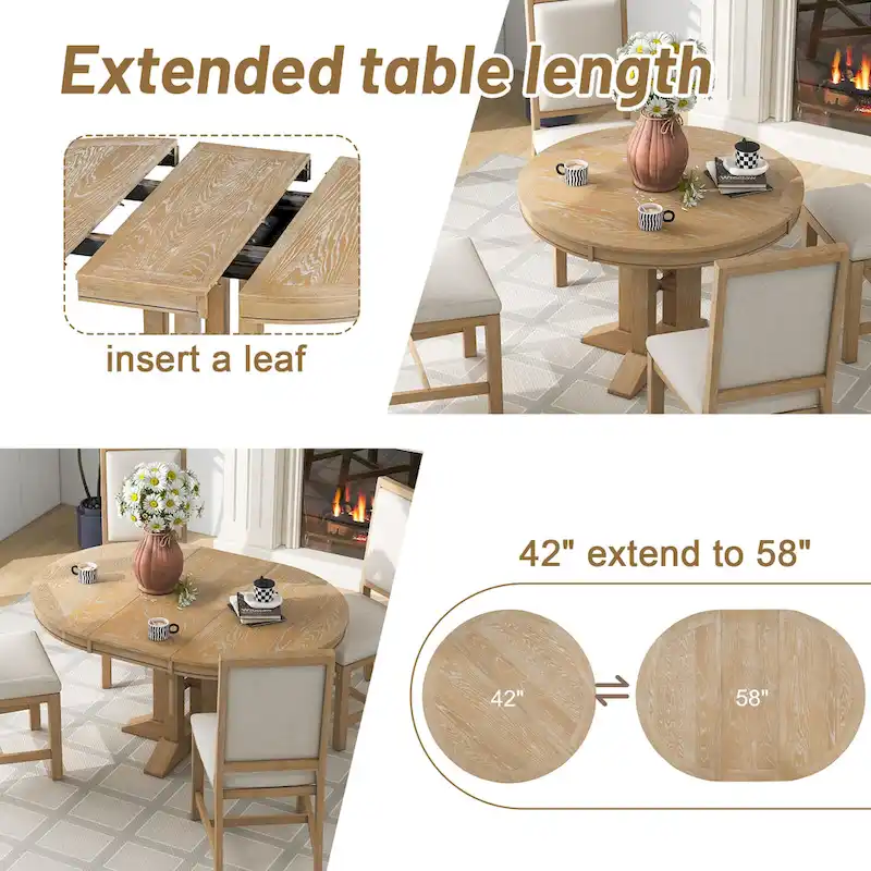 Extendable Round Dining Table - Oak Finish - Seats 4-6