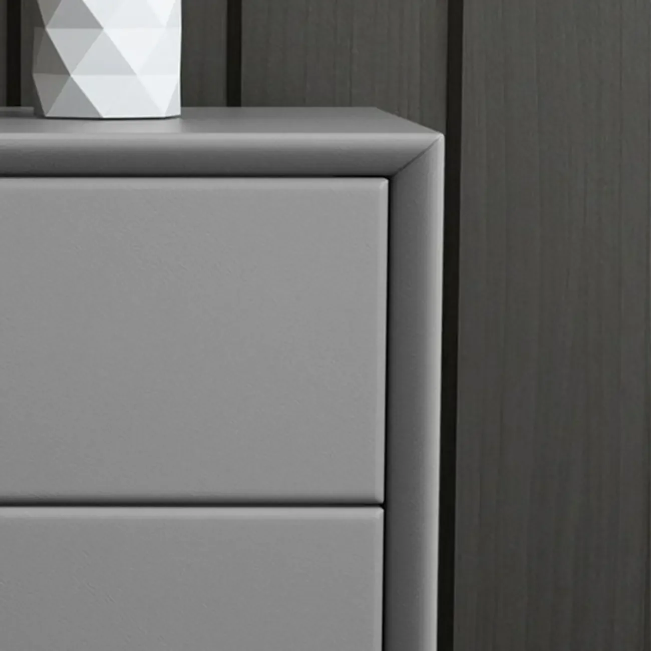 Chic Khaki Leather Gold Accents 2-Drawer Nightstand