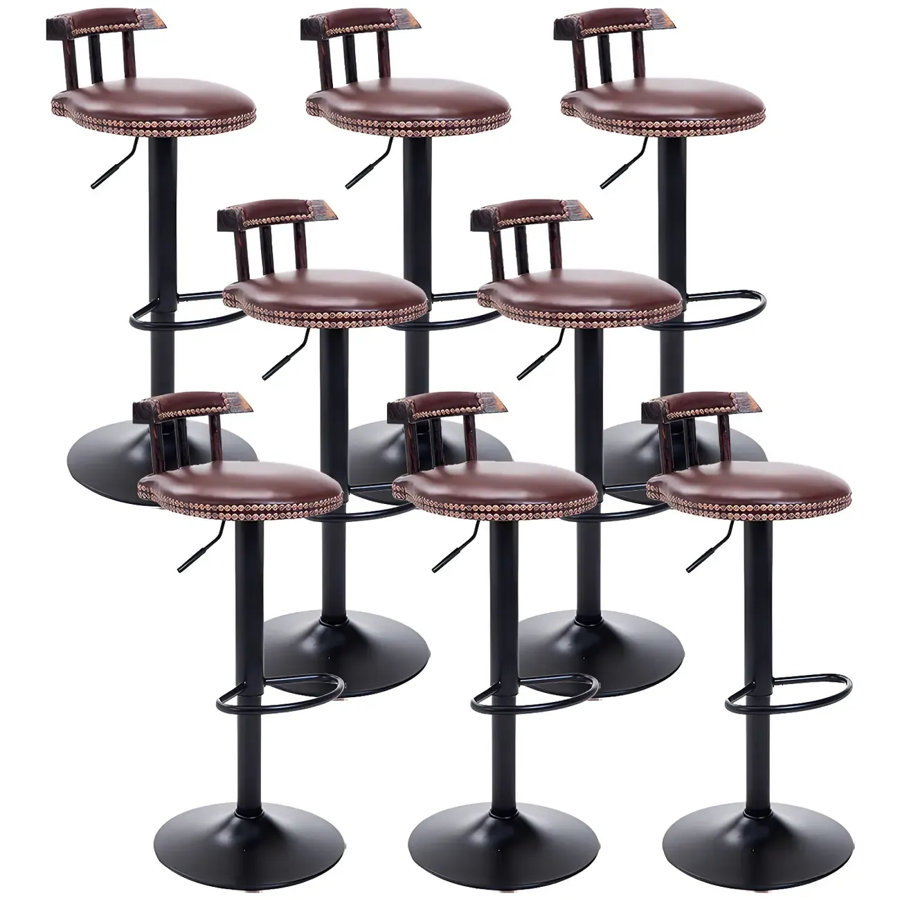 Industrial Round Leather Adjustable Bar Stools