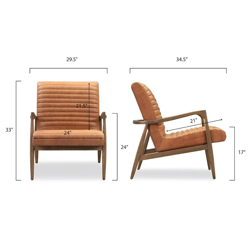 Walnut Ribbed Leather Lounge Chair