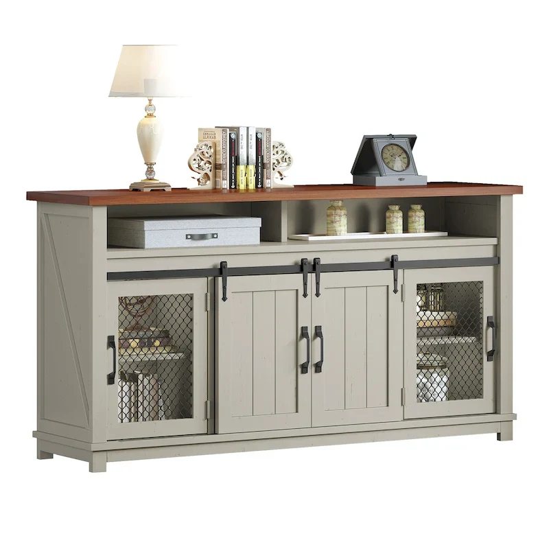 Moasis Farmhouse Industrial Buffet Cabinet Sideboard with Doors and Shelf