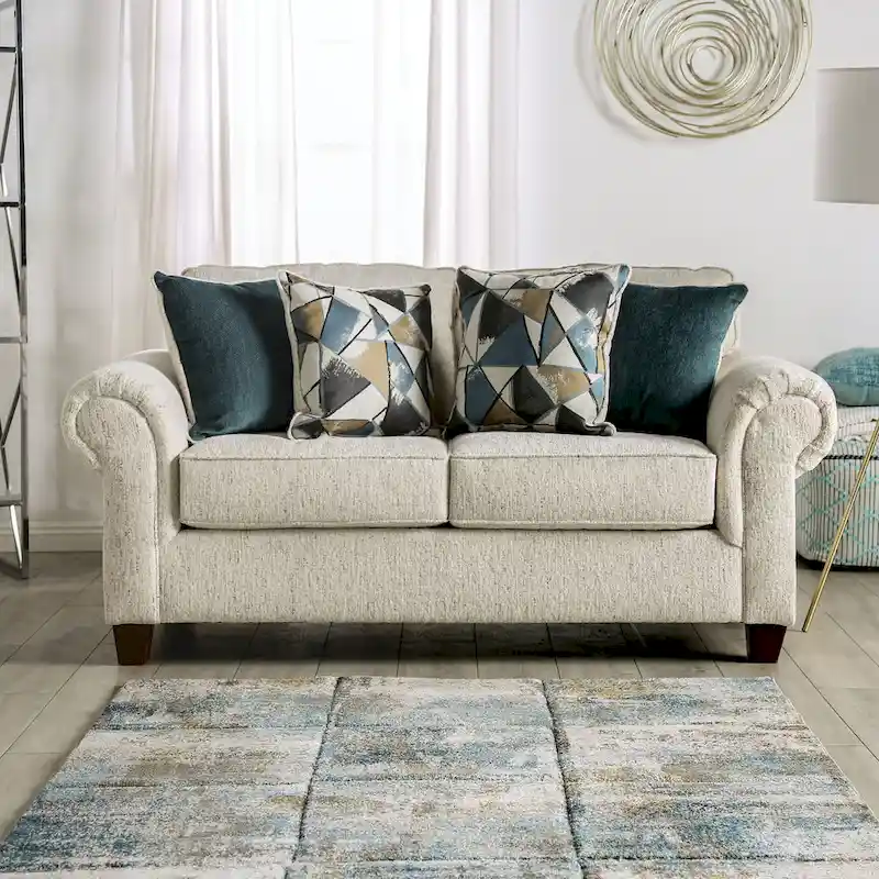 Mecia Transitional Chenille Rolled Arms 2-Piece Sofa Set by Furniture of America