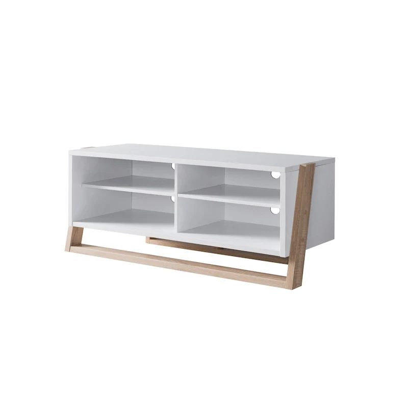Mid-Century Modern 4-Shelf TV Console, Natural/Distressed Grey, 2 Sizes