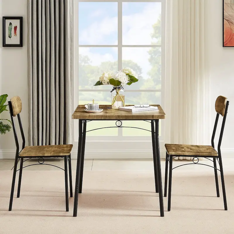 VECELO Dining Table Set, Kitchen Table with 2/4 Chairs, Metal and Wood Rectangular 3/5-Piece Dining Set