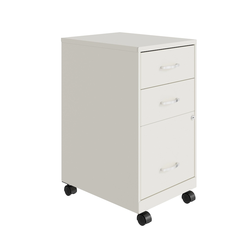Space Solutions 18 Deep 3 Drawer Mobile Metal Cabinet, Pearl White