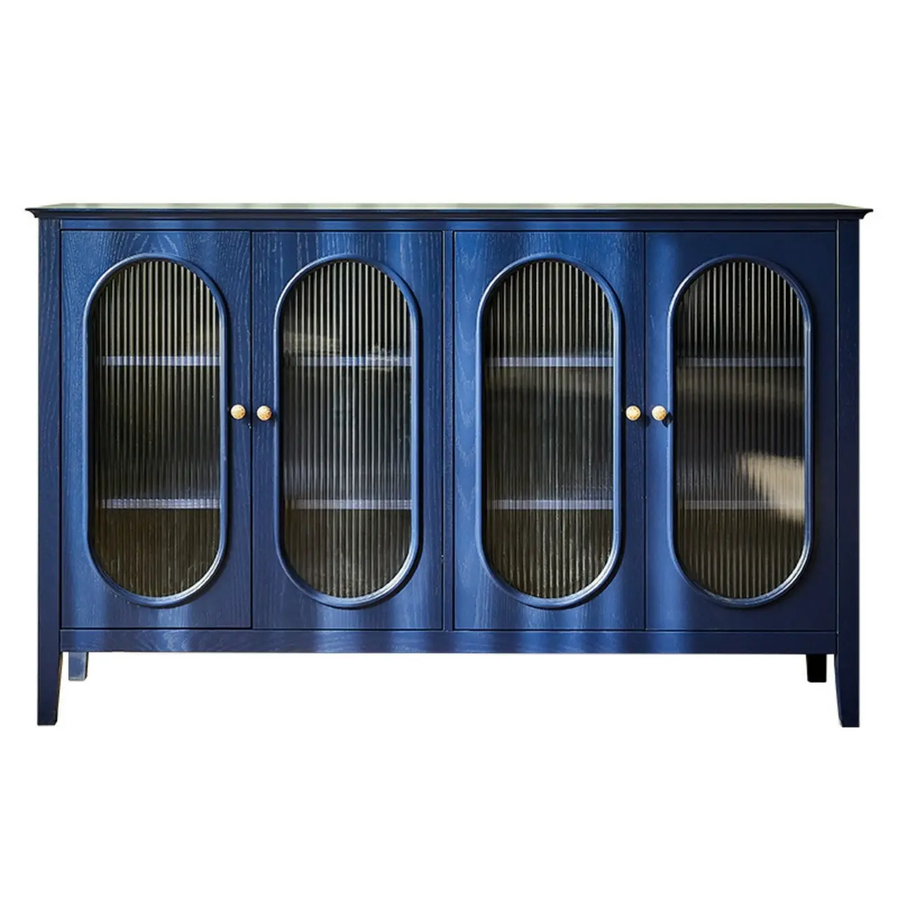 Scandinavian Oak Wooden Oval Fluted Glass Utility Cabinet