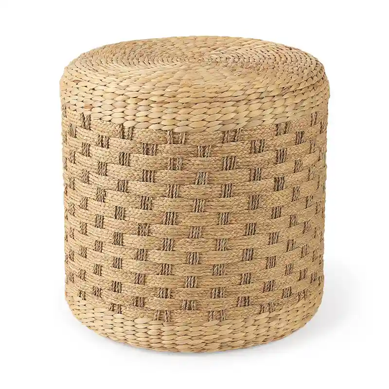 Brown Woven Seagrass Round Pouf