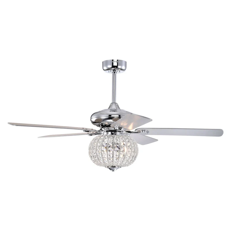 Gahila 52 Inch Chrome Finish Crystal Ceiling Fan with Remote - N/A