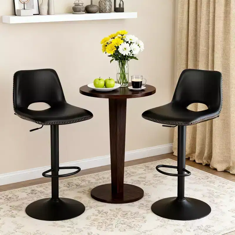Set of 2 Adjustable Height Bar Stools,Modern Leatherette Upholstered Counter Stools with Ergonomic Backrest,330LBS Capacity for Kitchen Island Home