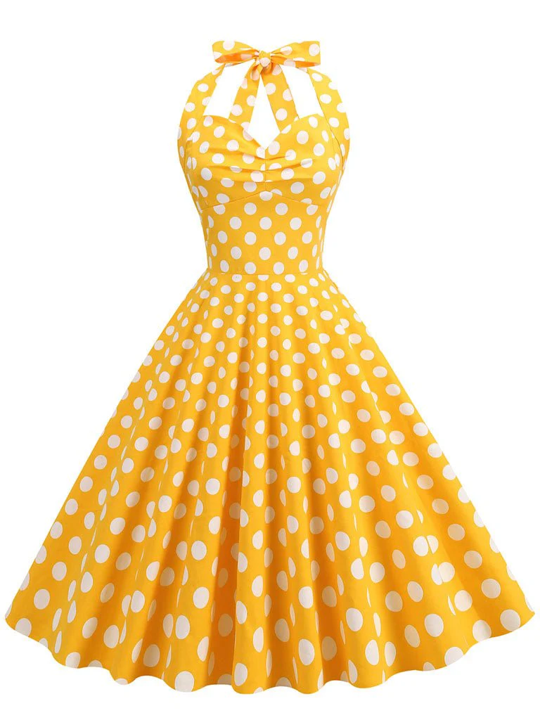 Red Polka Dots Halter Classis Style 1950S Dress