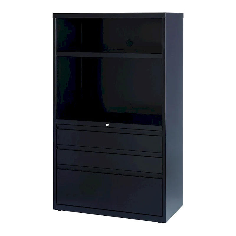 Black Metal 3-Drawer Lateral File Cabinet with Lock, 30W x 18.63D x 29H