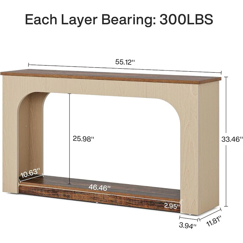 55 Inches Console Sofa Table Wood Entryway Table with LED Lights