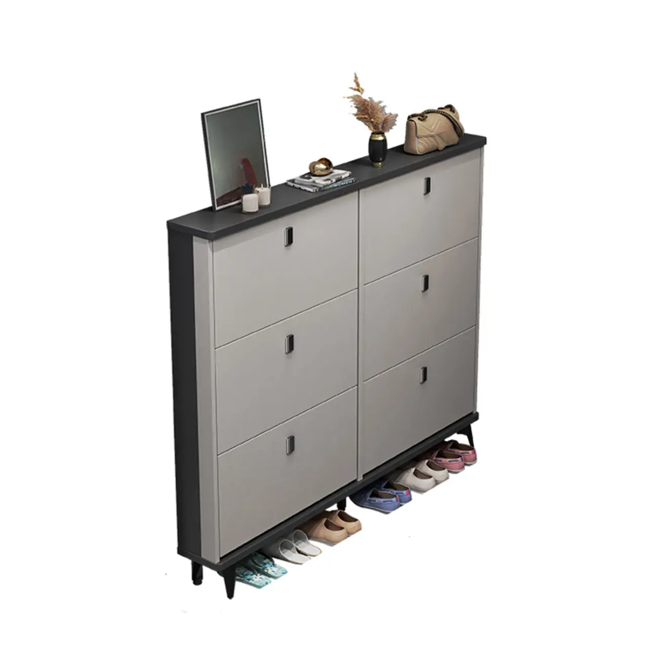 Modern Wood Shoe Cabinet with Adjustable Shelves, Entryway