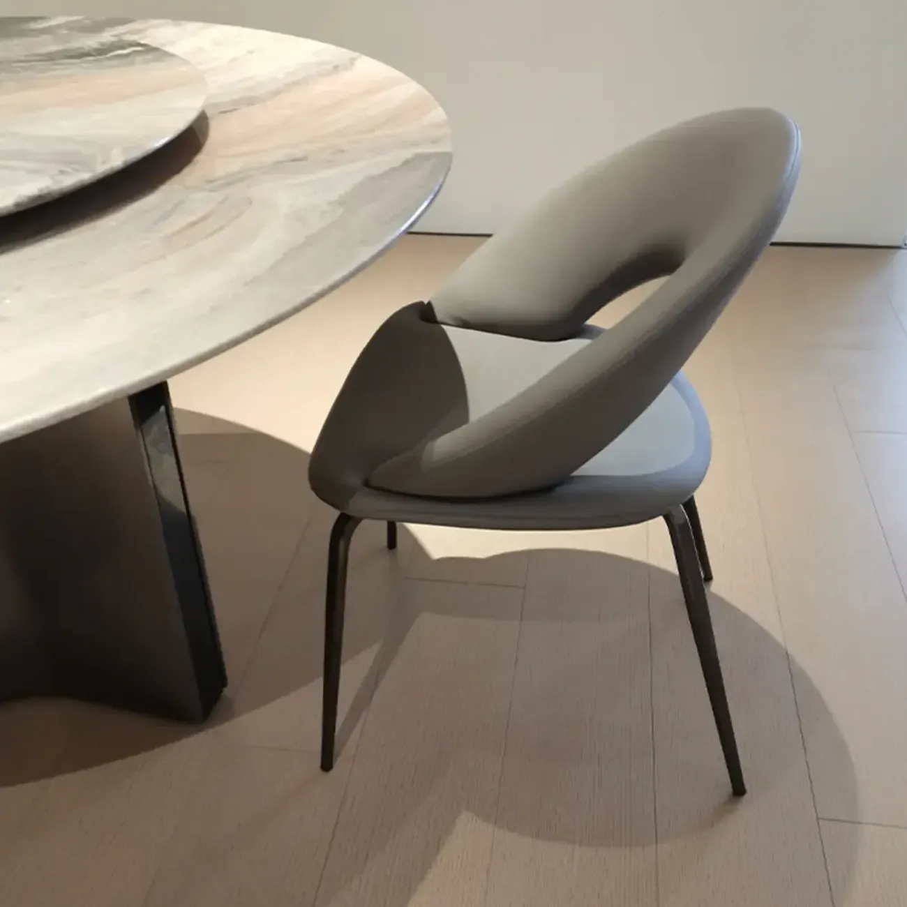 Mid Century Modern Linen Dining Chair with Steel Legs