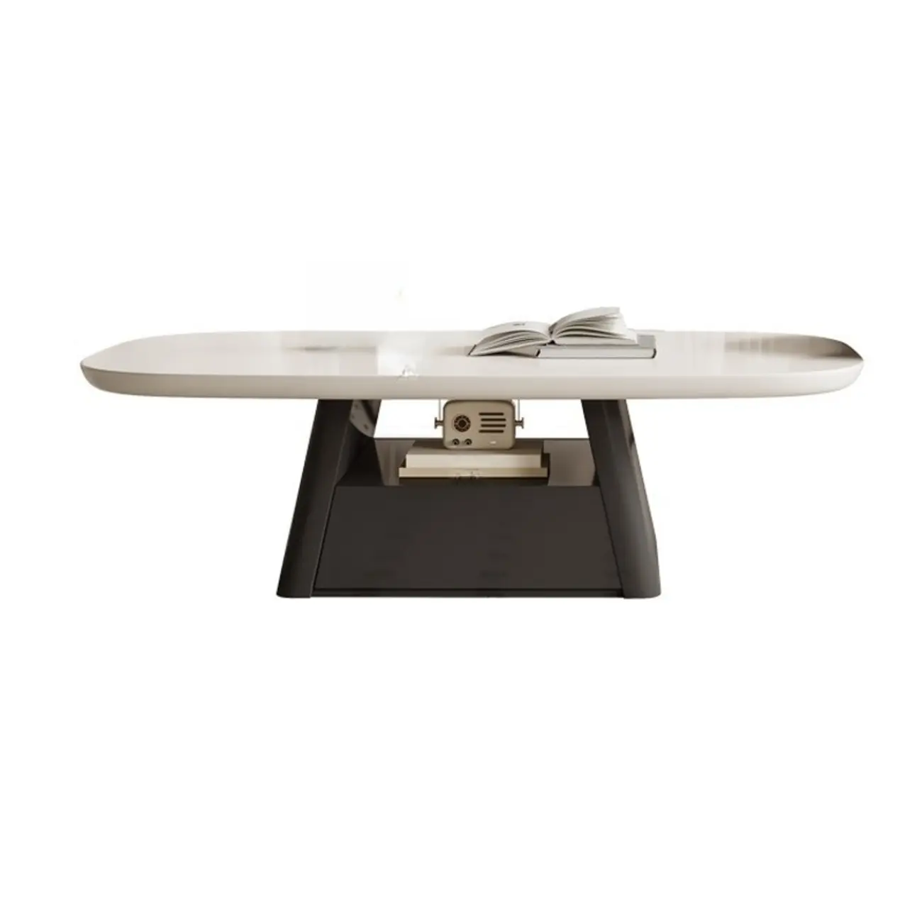 Modern Wood Oval Nesting Coffee Table with Block Base