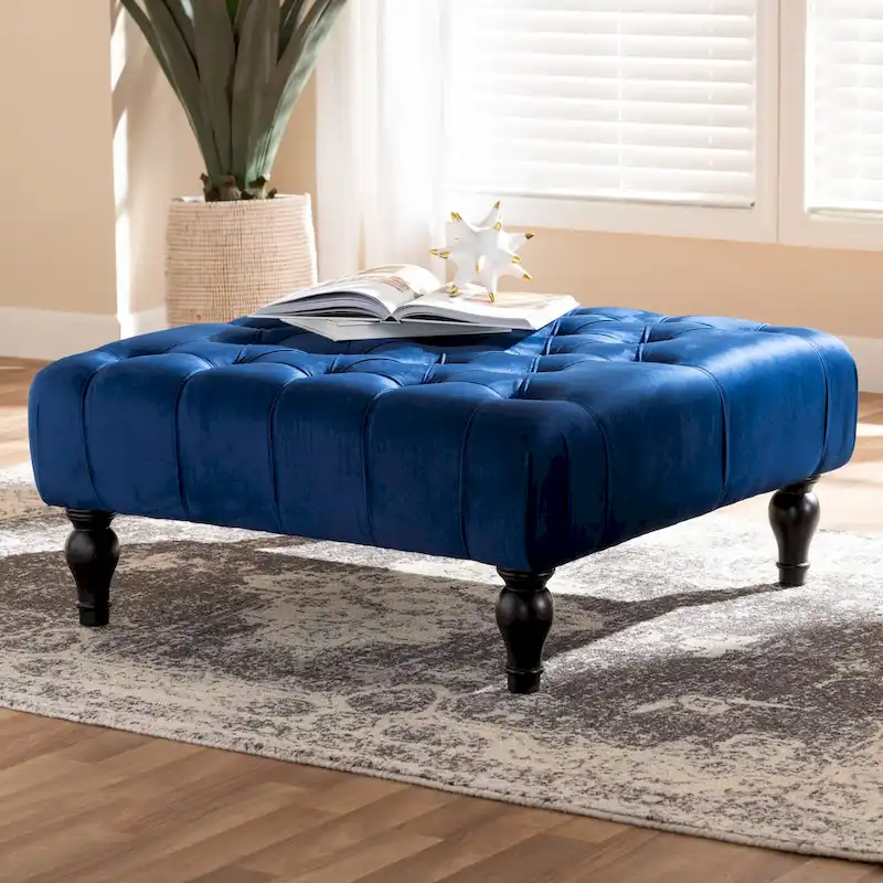 Transitional Velvet Fabric Cocktail Ottoman