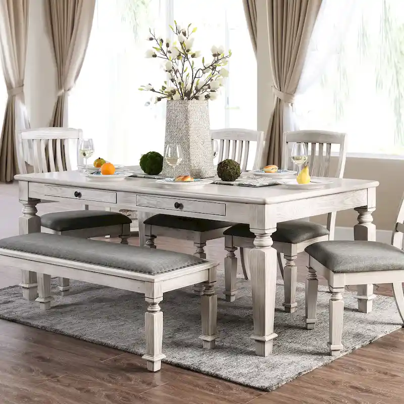 Antique White Rectangular Dining Table, Seats 4-6