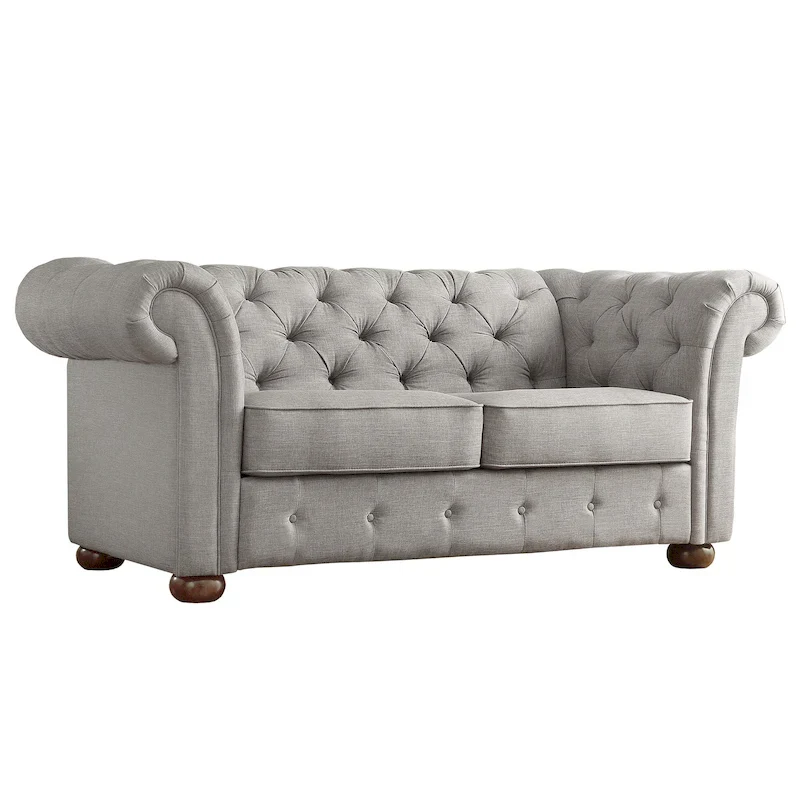 Grey Linen Tufted Chesterfield Loveseat, 2-Seat