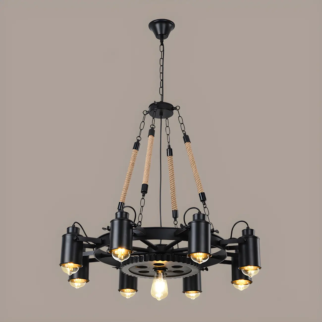 Industrial Chain Mount Black Iron Gear Shape Chandelier