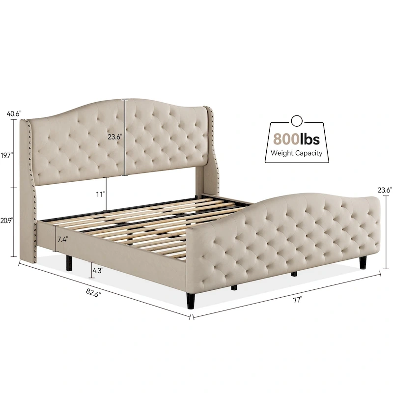 Bed Frame With Velvet Upholstered Headboard And Footboard