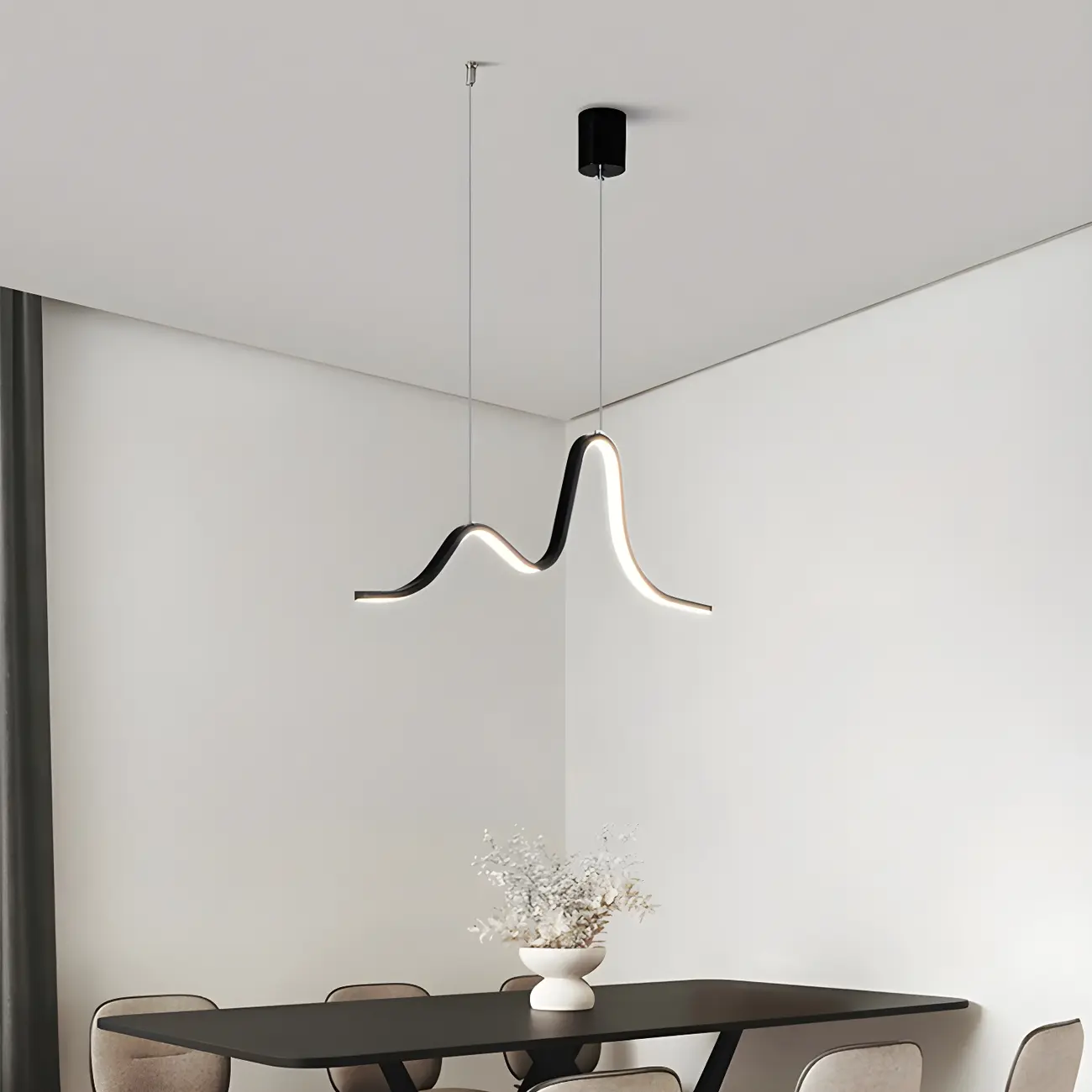 Artistic Black Linear Adjustable Island Pendant Light