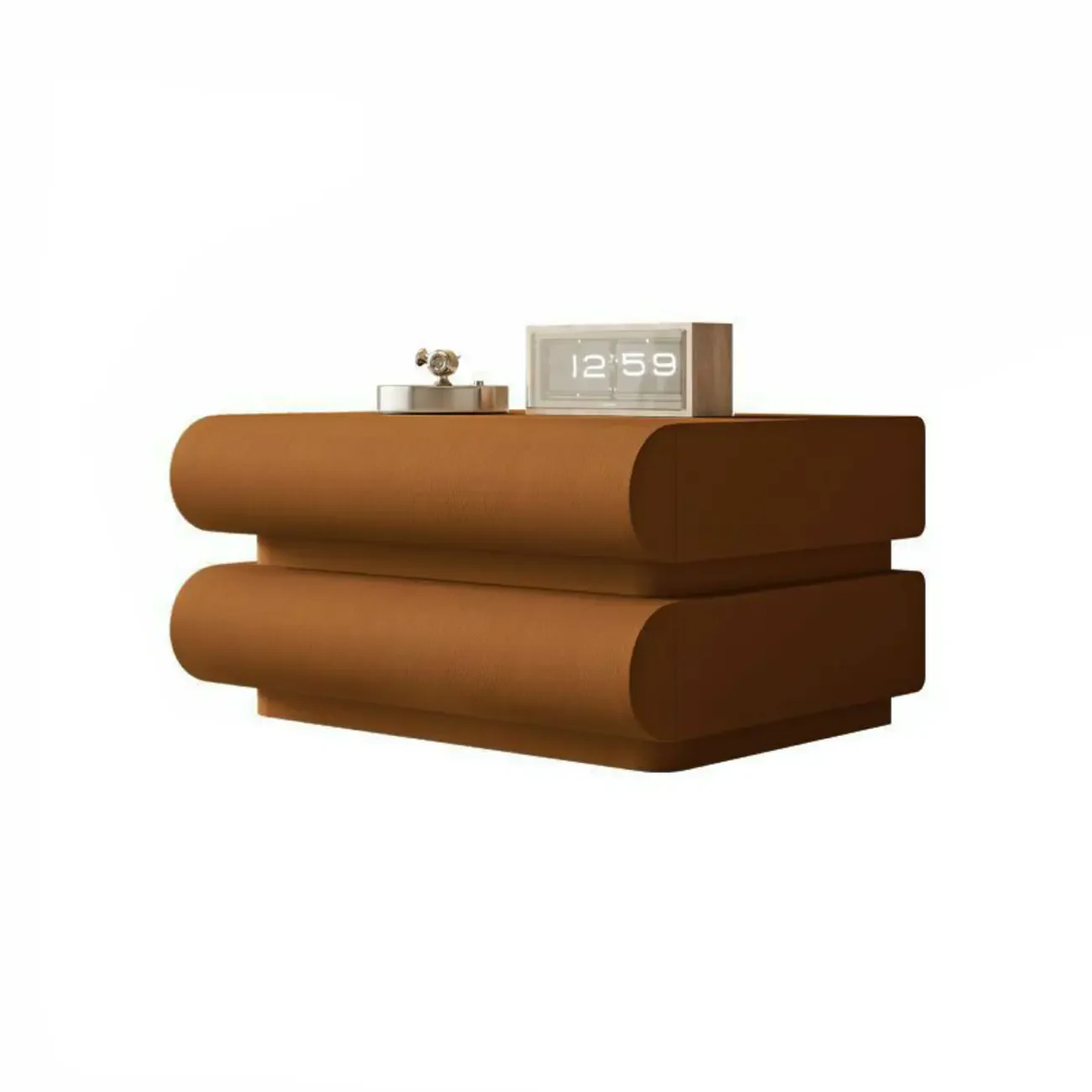 Modern White Pine Wood Leather 2-Drawer Nightstand