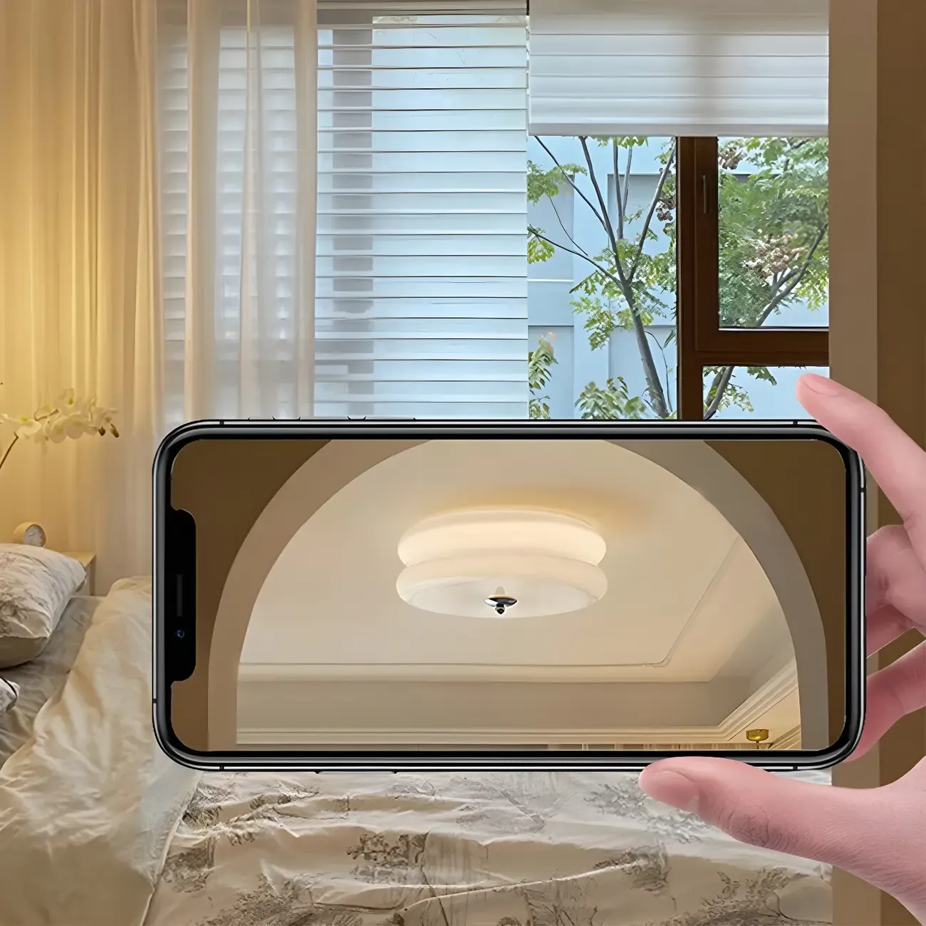 Modern Creamy Round Double-Tier Glass LED Flush Ceiling Light