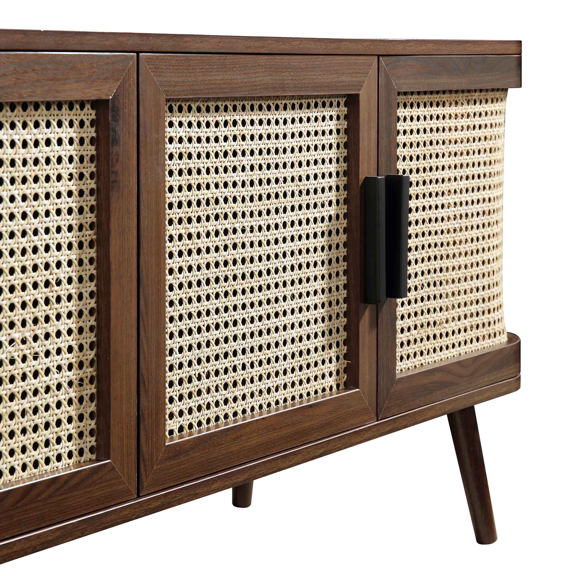 Curved Rattan 63 Wide TV Unit, Walnut