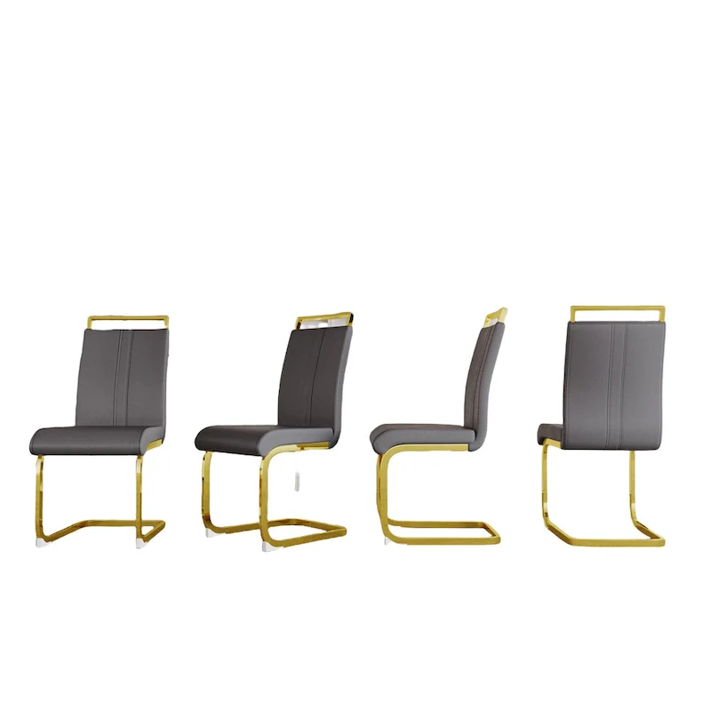 PU Leather High Back Upholstered Dining Chair w/ Metal Legs (Set of 4)