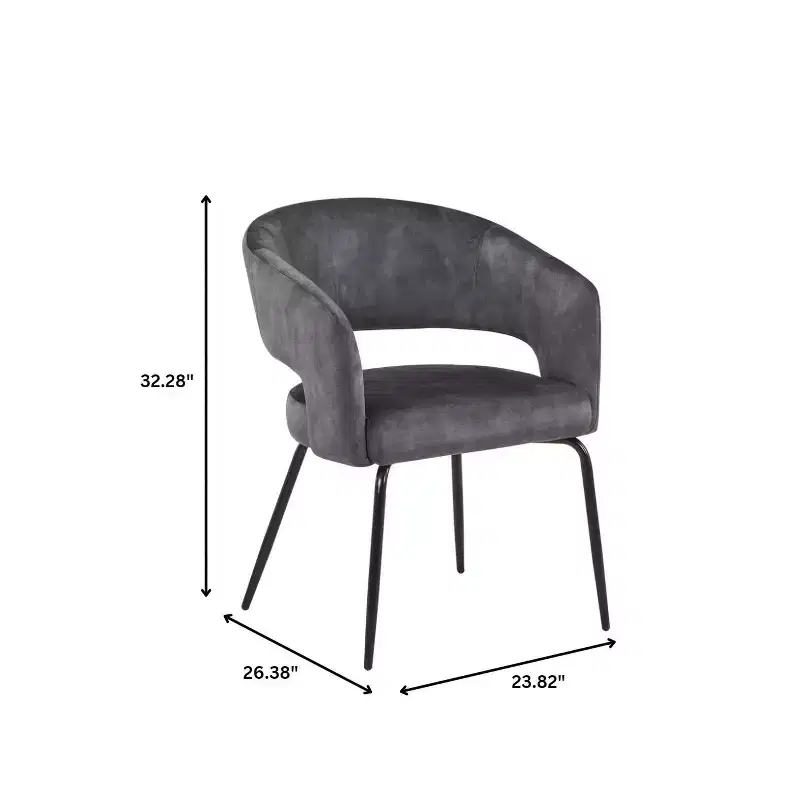 LeisureMod Dining Chair Upholstered in Velvet/Leather with Open Curved Backrest and Powder-Coated Iron Legs Gavin Collection Set of 2