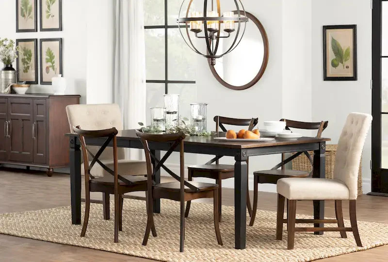 Black Charcoal Rectangle Dining Table with Extension Leaf