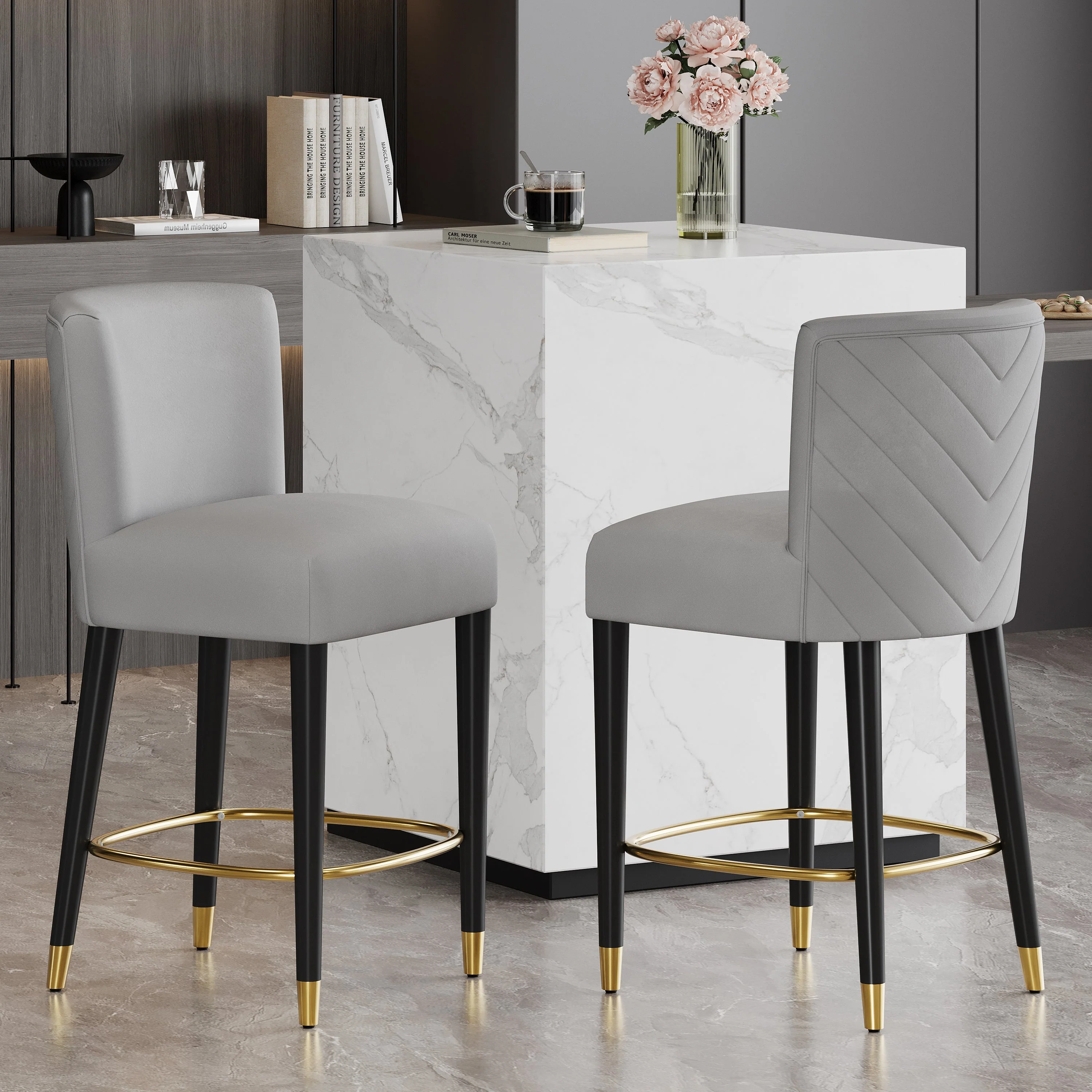 Modern Upholstered Tufted Bar Stools Set of 2