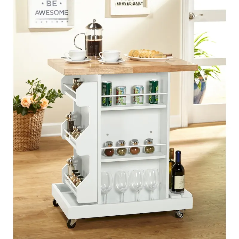Rolling Kitchen Cart With Wine Cabinet