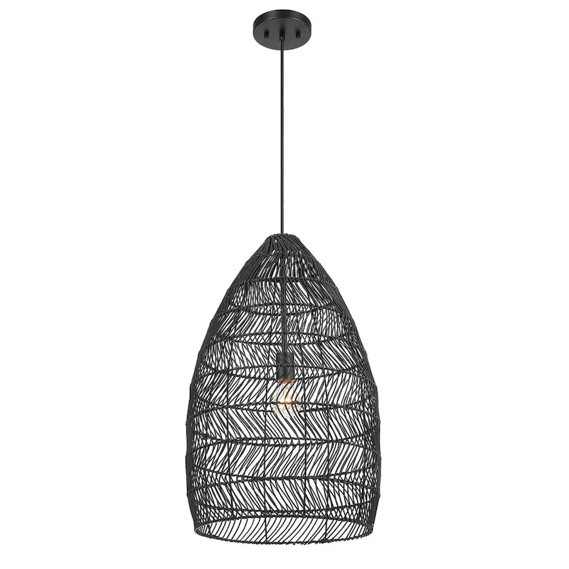 Uttermost Nandi 1 Light Woven Black Pendant - 25H x 15 Dia in.
