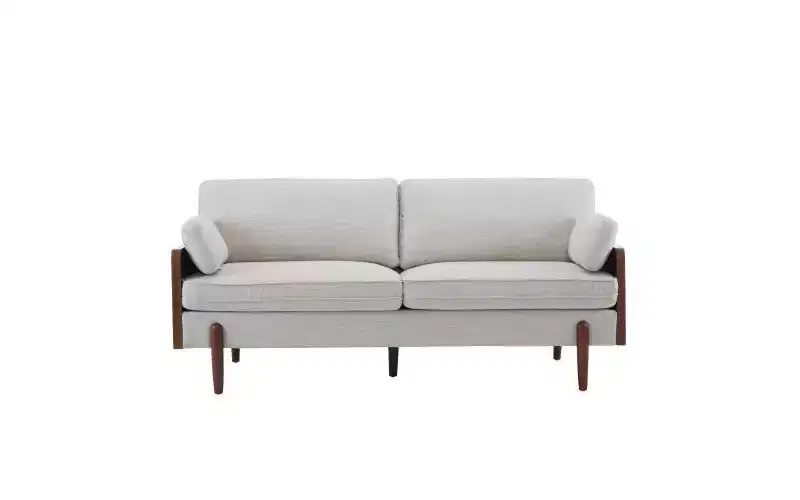 Christopher Knight Home Ella Modern Upholstered 71.75" Wood Frame 3 Seater Sofa with Accent Pillows Beige