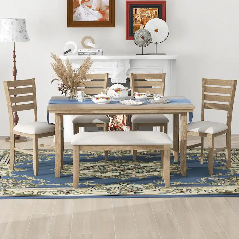 5-piece Farmhouse Dining Set Rectangular Table Chair