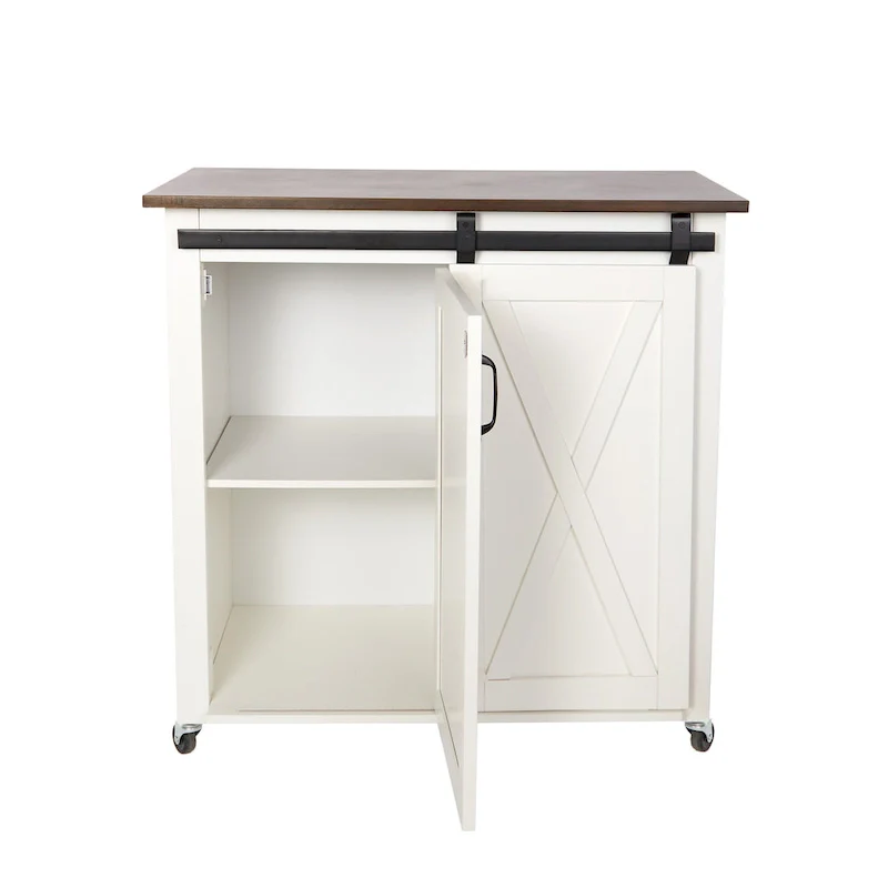 SEI Furniture Lankershim Modern Farmhouse White Wood Kitchen Cart