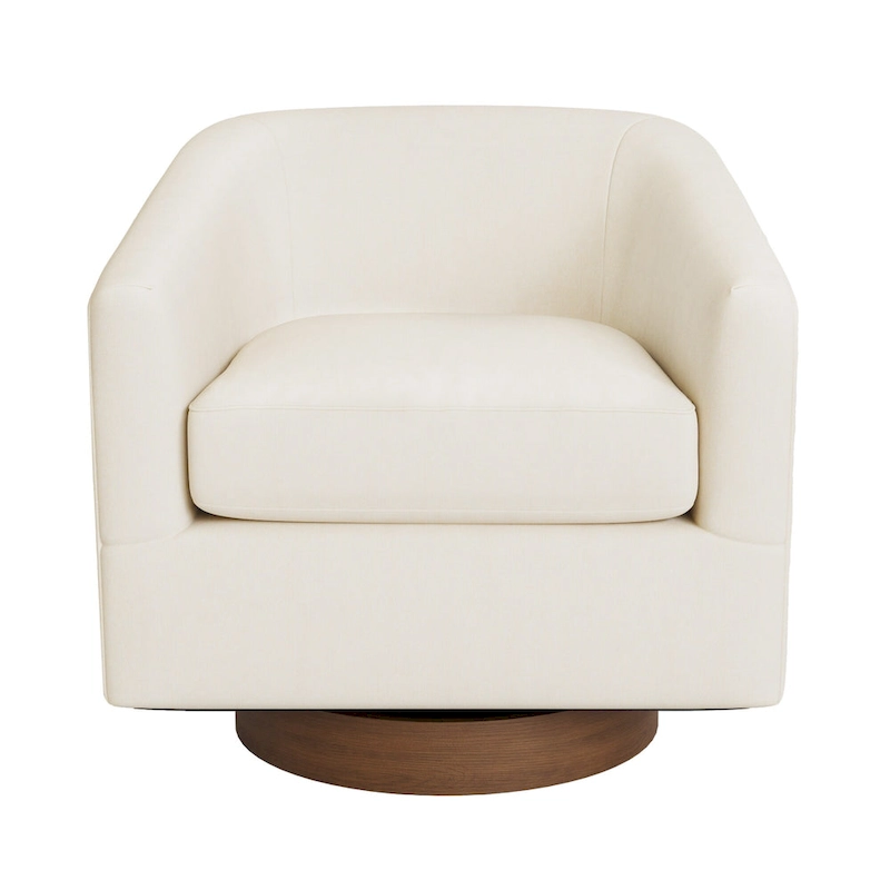 LUE BONA Modern Living Room Armchair Upholstered Wooden Barrel Swivel Accent Chair
