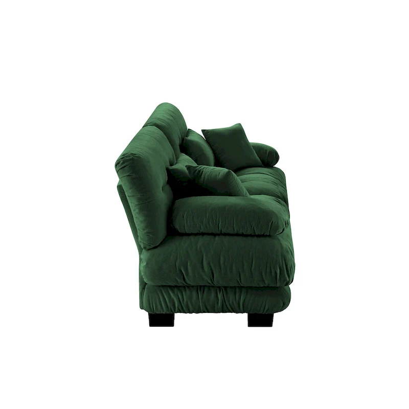 Green Chenille 2-Seater Sofa with Bolster Arms, Lumbar & Throw Pillows