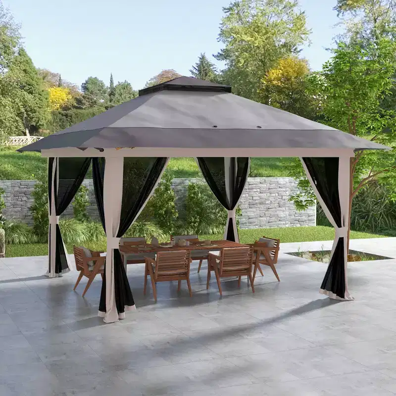 Outsunny 13' x 13' Pop Up Canopy, Gazebo Tent with Netting, Weight Bags, Adjustable Height & Wheeled Carry Bag