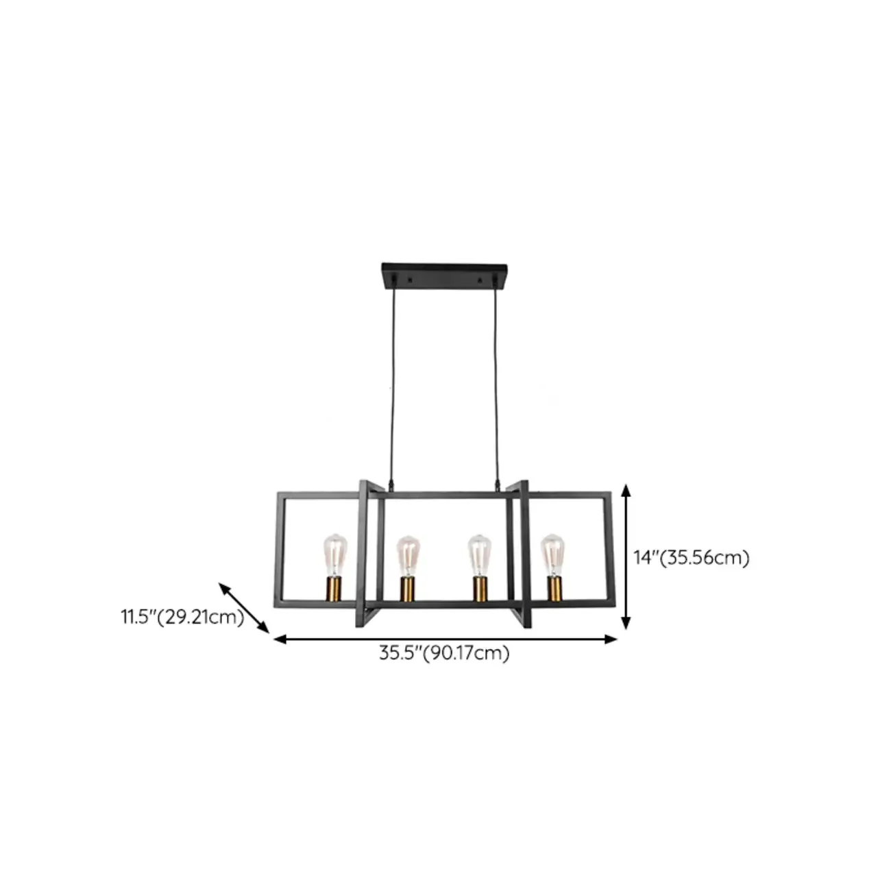 Industrial Black Metal Rectangle Kitchen Island Light