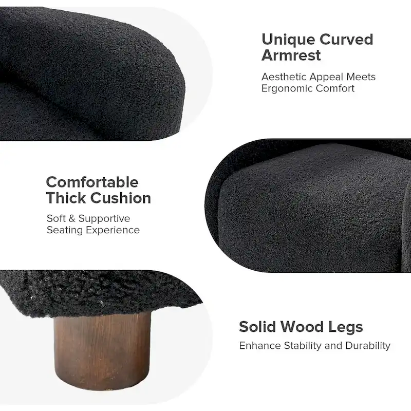 Wayne 35  Wide Boucle Upholstered Teddy Accent Chair with Solid Wood Legs by HULALA HOME