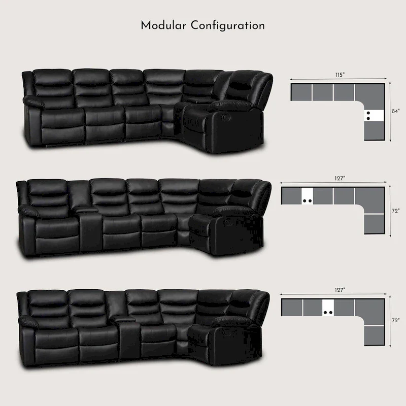 106 Manual Reclining Modular Sectional Couch with 1 Console & 2 Cup Holders, Living Room/Office