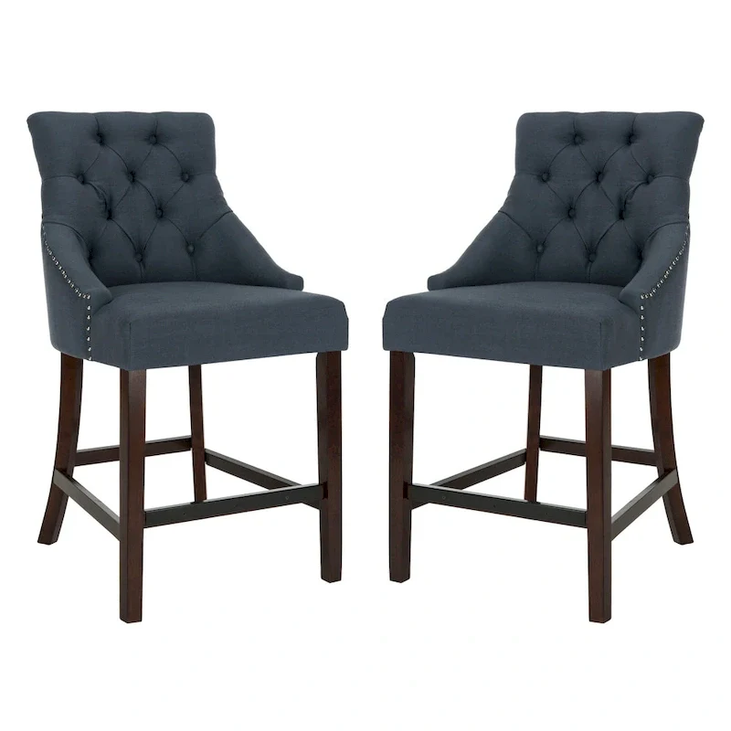 SAFAVIEH Dottie 26-inch Tufted Wing Back Counter Stool - Grey / Espresso (Set of 2) - 22.5  x 25  x 41  - 22.5  x 25  x 41