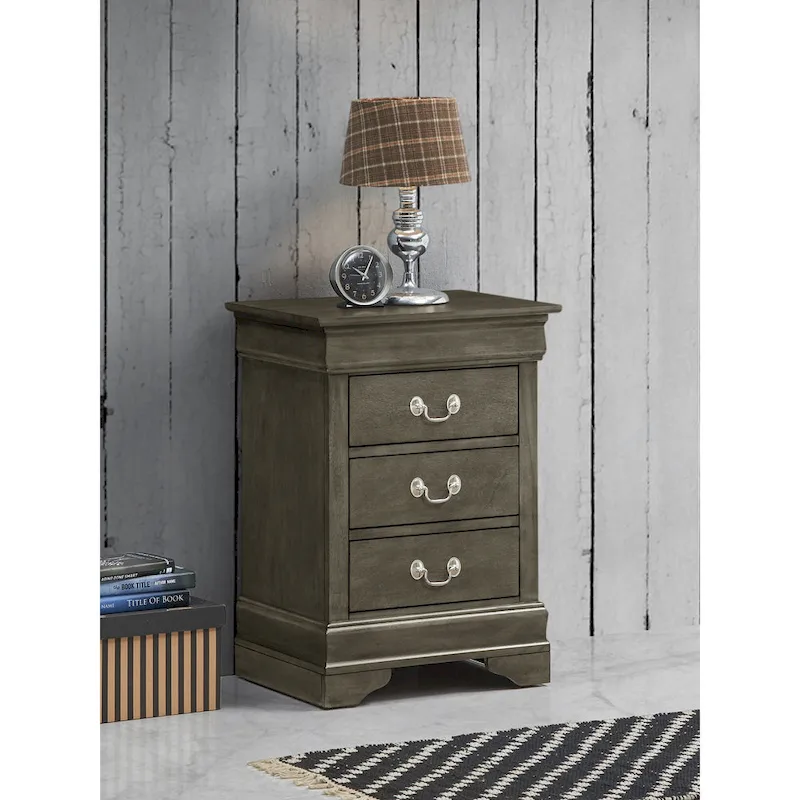 Wood 3 Drawer Nightstand